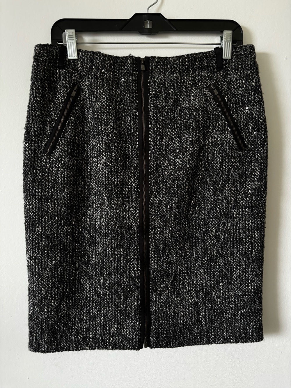 Armani Collezioni Black & White Tweed Zip-Front Pencil Skirt